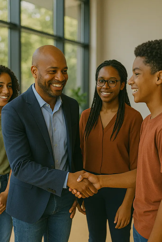 People meeting and greeting in a networking environment